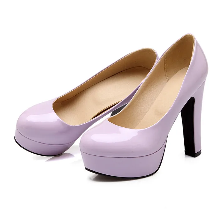 Meotina/Женская обувь Туфли-лодочки на высоком каблуке размера плюс 45, 46 обувь на платформе вечерние туфли-лодочки без шнуровки с круглым носком черного, розового цвета; zapatos mujer tacon - Цвет: Лаванда