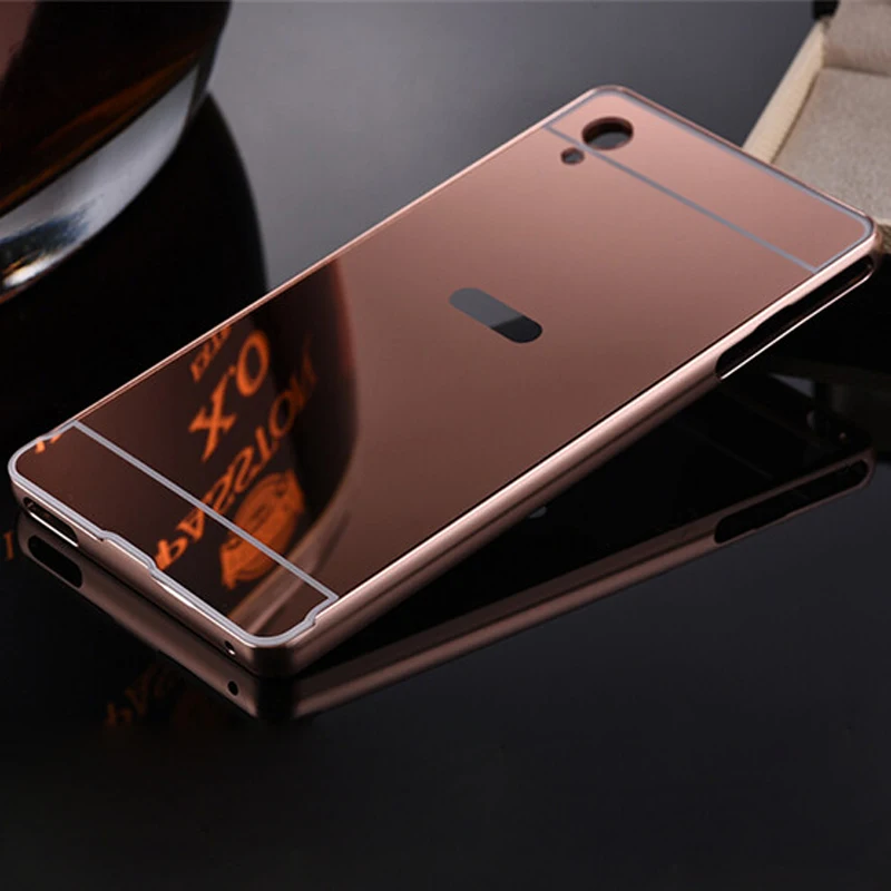 For Sony Xperia Z5 M5 E6603 E6633 Plated Aluminum Frame+Mirror Acrylic Back Cover case Para