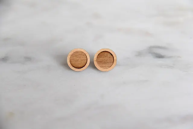 Geometric Engraved Earrings Round Stud Double Circle Wooden Geometric Engraved Earrings Round Stud Double Circle Wooden Earring Handmade X 1 Pair