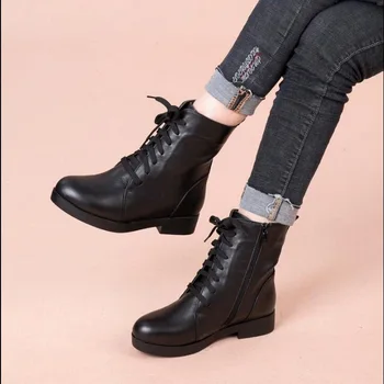 

RUSHIMAN Women Boots Winter Top Quality Genuine Leather Motorcycle Martins Boots Marten Shoes Women Ankle Boots