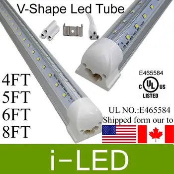 

New V-Shaped 4ft 5ft 6ft 8ft LED Tubes T8 Integrated Led Tubes Double Sides SMD2835 Led Fluorescent Lights AC 85-265V UL