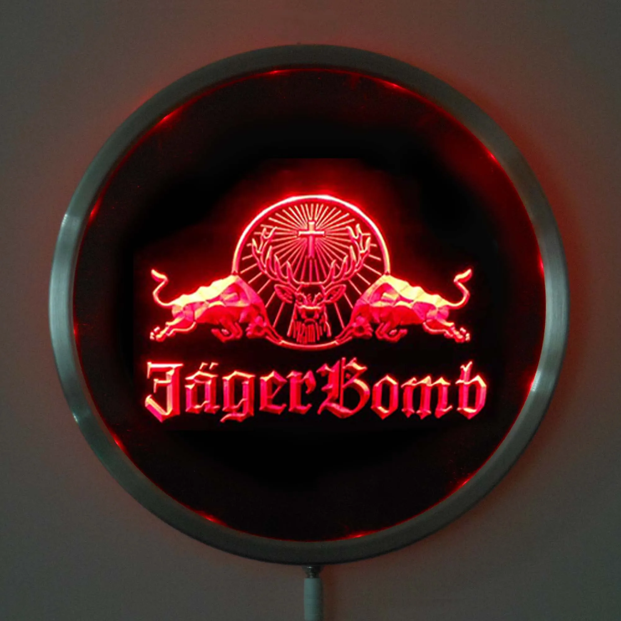 

rs-a0233 Jagermeister Jager Bomb Bull LED Neon Round Signs 25cm/ 10 Inch - Bar Sign with RGB Multi-Color Remote Wireless Control