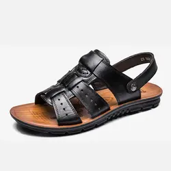 2019 летние пляжные сандалии мужская обувь модные мужские сандалии кожаные сандалии-гладиаторы Нескользящие сланцы мужские тапочки Размер