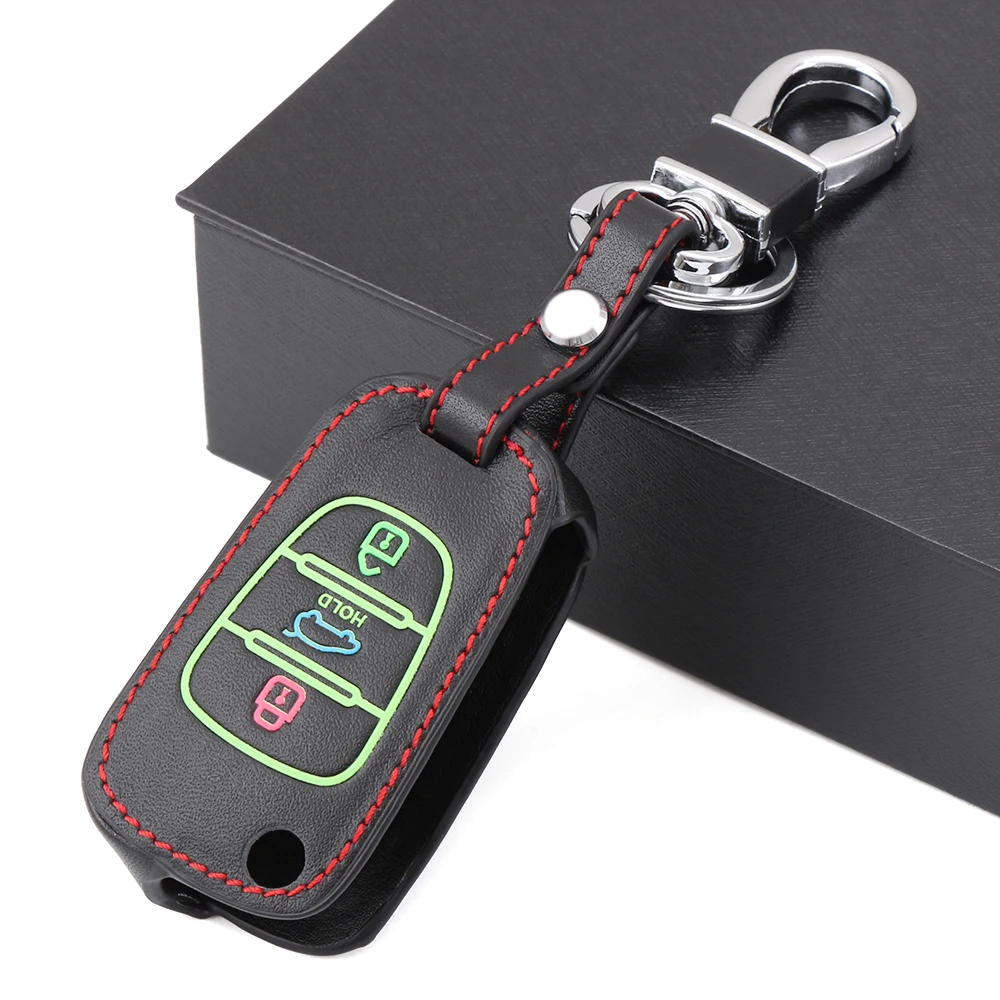

3 Button Luminous Leather Car Remote Key Fob Cover Case For Kia Solaris Soul Rio Sorento Ceed Sportage Hyundai i20 i30 Protector