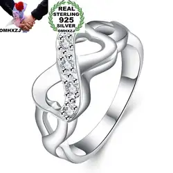 OMHXZJ Оптовая Продажа Европейская мода женщина вечерние человек свадьбу подарок белый Lucky 8 AAA Циркон 925 пробы Серебряное кольцо RR154