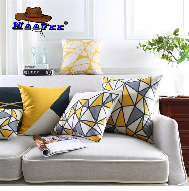 

Geometric Decorative Cotton Linen Cushion Cover Grey Grid Printed Sofa Throw Pillow Car Chair Home Decor Pillow Case 45x45cm