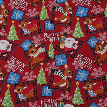

50x140cm Pretty 100% Cotton Red Deer & Santa Claus Christmas Cotton Fabric For DIY Sewing Clothing Dress Home Decoration