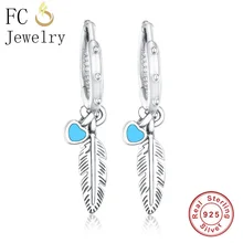FC ювелирные изделия из стерлингового серебра 925 пробы милые синие эмалированные пуссет перо серьги для женщин девушки мода Brincos Изготовление ювелирных изделий