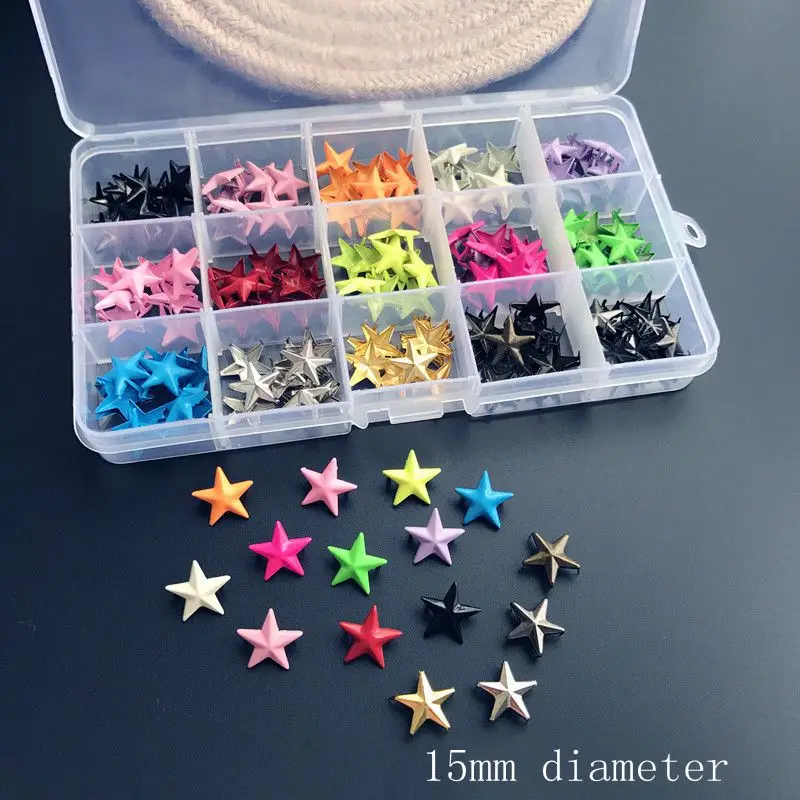 

Kit box package Colorful Star garment rivets claws stud for bag, hat, shoe,jeans,leather decoration diy craft accessories