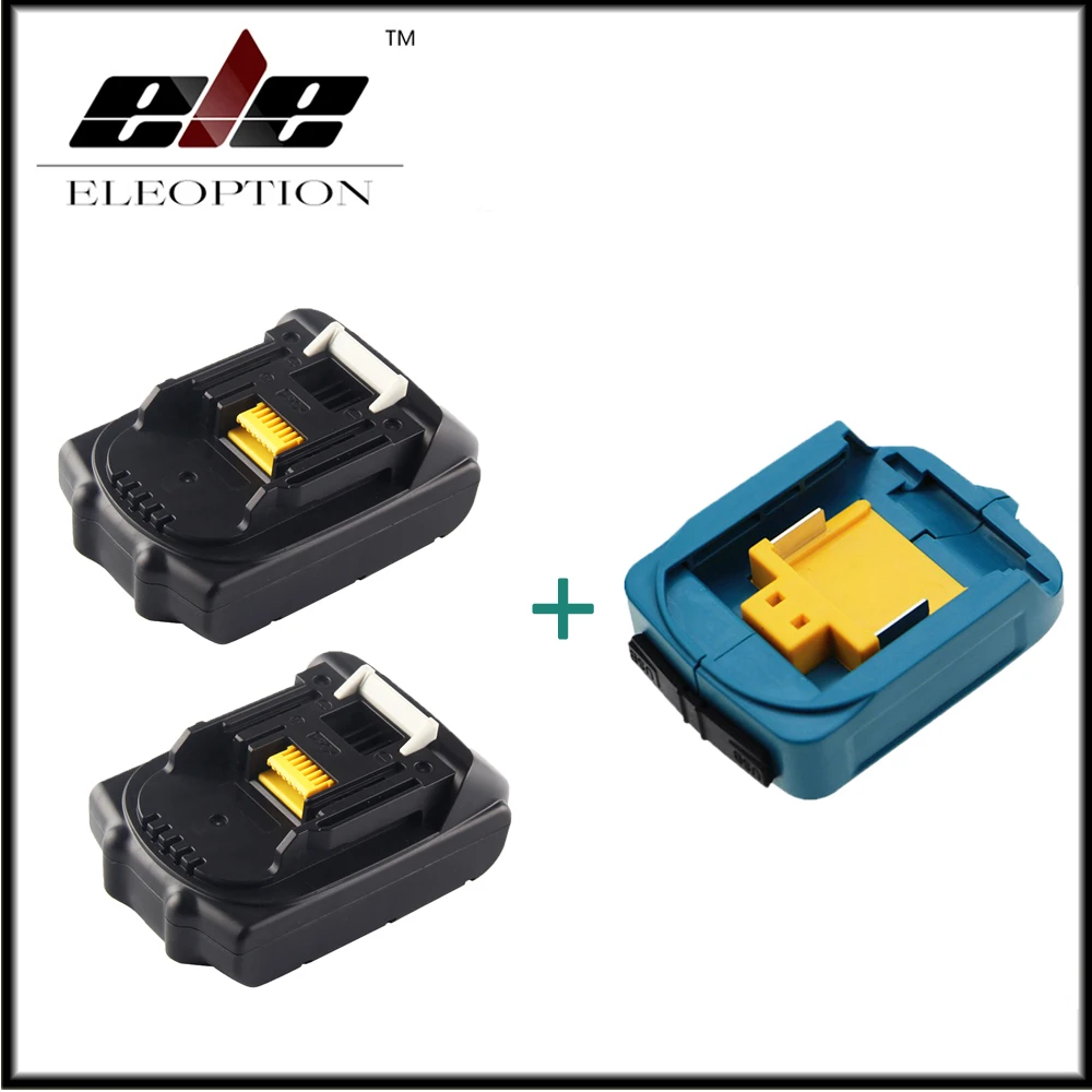 

2x Eleoption 18V 2000mAh Li-ion Replacement Battery For MAKITA 194205-3 194309-1 BL1815 + USB Power Charger Adapter For Makita