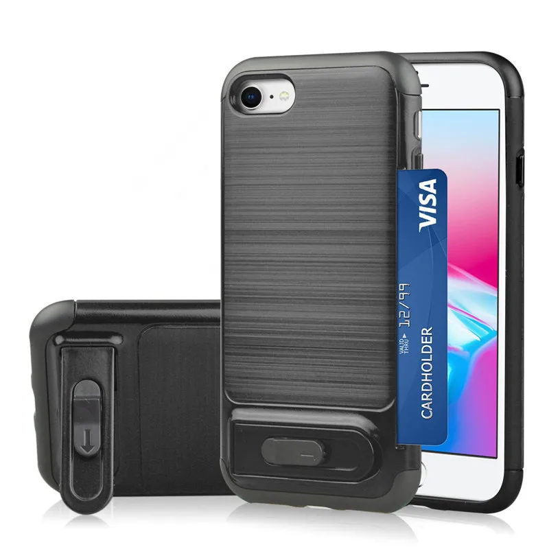 

New Arrival Triangle Stand Case For iPhone 7 8 Plus TPU&PC Card Holder Bracket Type Shockproof Hard Back Cover For iPhone 7 8