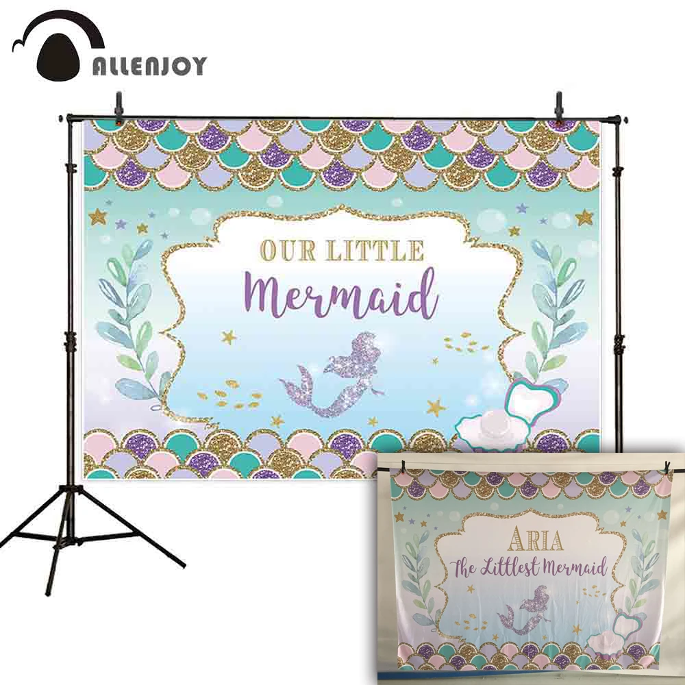 

Allenjoy photophone photographic little mermaid children birthday glitter cute underwater fish scale new backdrop background