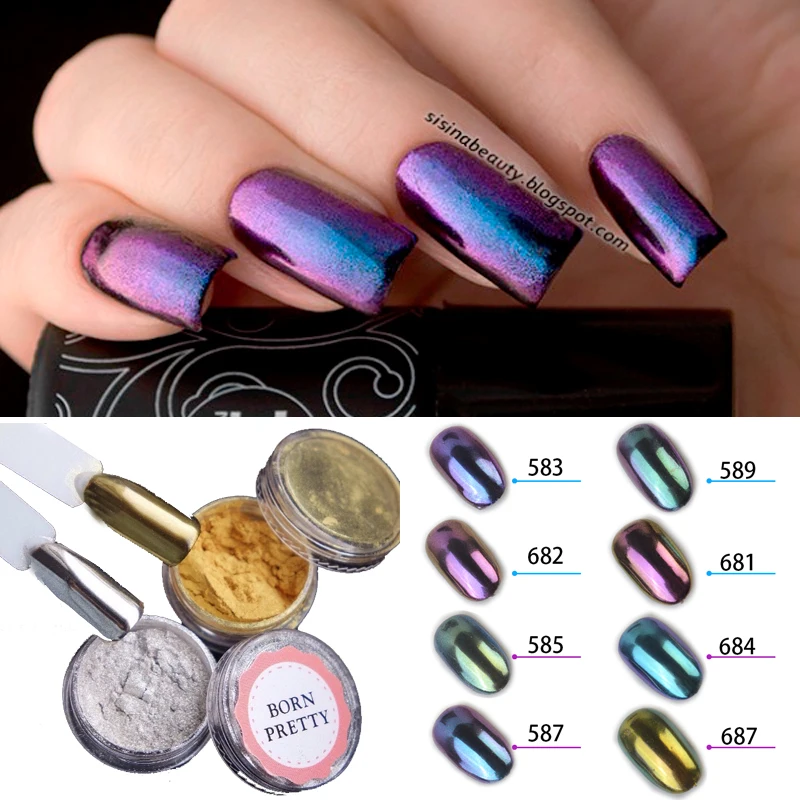 1g/box Shiny Mirror Glitter Nail Powder Gold Sliver Glitter Chameleon Powder Nail Art Chrome Pigment Glitters Dust 10 Colors
