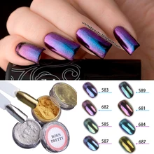 1g box Shiny Mirror Glitter Nail Powder Gold Sliver Glitter Chameleon Powder Nail Art Chrome Pigment