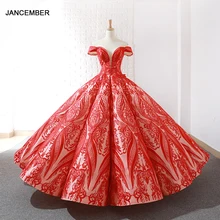 J66661 jancember розовые Бальные платья красное бальное платье с открытыми плечами Милая аппликация Сладкие пышные платья vestidos de 15 avienos