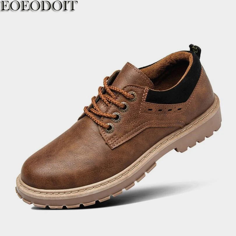 baratas EOEODOIT Sotaque de Couro Dos Homens Casual Sapatos De Couro Outono Inverno Moda Retro Lace Up Handmade 2018 Vogue Salto Plana Apartamentos Oxford