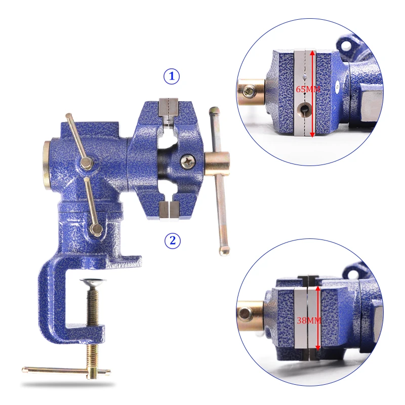 2-1/2" Two Jaws Clamp-on Vice Swivels and Rotates 360 Degrees Multi-purpose Table Swivel Vise with Anvil 3