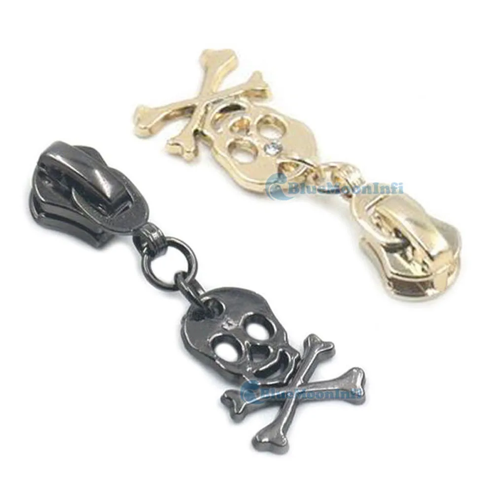 

10 Pcs / Lot Skull Shape Zipper Slider Molded Fix Repair Puller Tab Instant Kit Replacement Stop Bottom Repair 2 Color Choice
