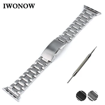 

5 Pointer Stainless Steel Watchband for Apple Watch iWatch 38mm 42mm Press Clasp Band Wrist Strap Bracelet + Adapters + Tool