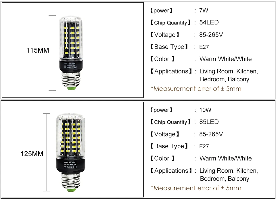 Ампулы светодиодный E27 Кукуруза лампы 3 Вт 5 Вт 7 Вт 10 Вт 15 Вт 85 В постоянного тока-265 V E14 светодиодный Диодная лампа для высокого освещения SMD