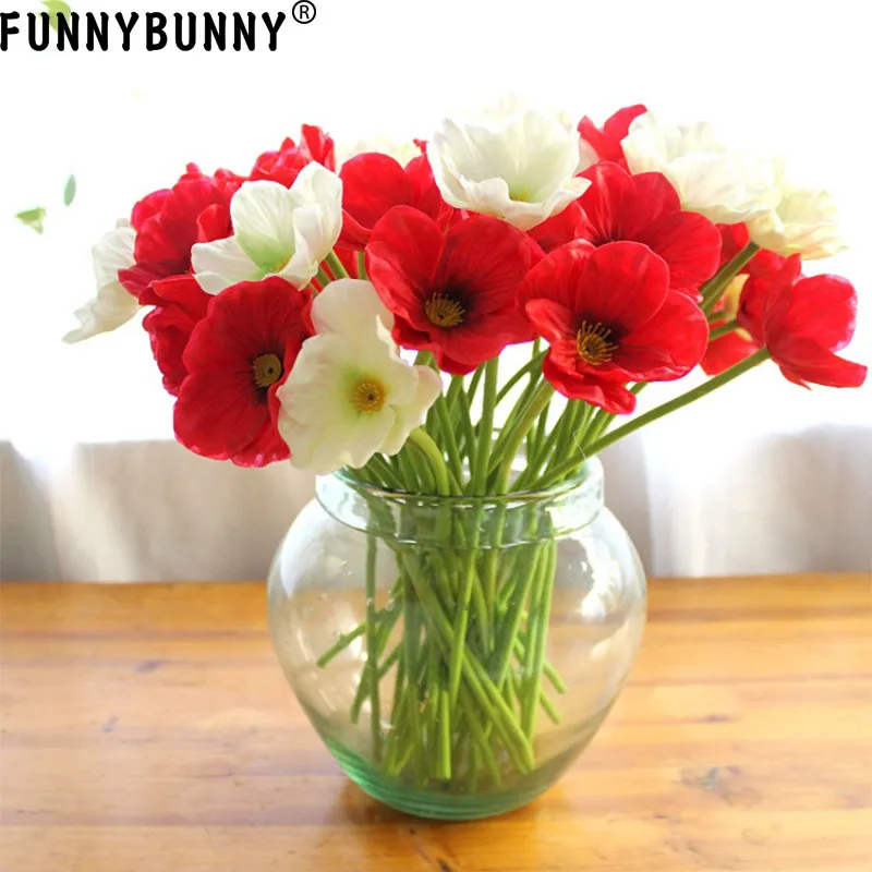 

FUNNYBUNNY Artificial Mini PU Decorative Silk fake artificial poppy flowers for Wedding holiday Bridal Bouquet Home Party Decor