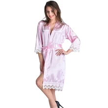 Топ продаж короткий атласный женский кимоно для свадьбы, невесты, подружки невесты халат шелковый КРУЖЕВНОЙ ХАЛАТ модный домашний халат банный Халат