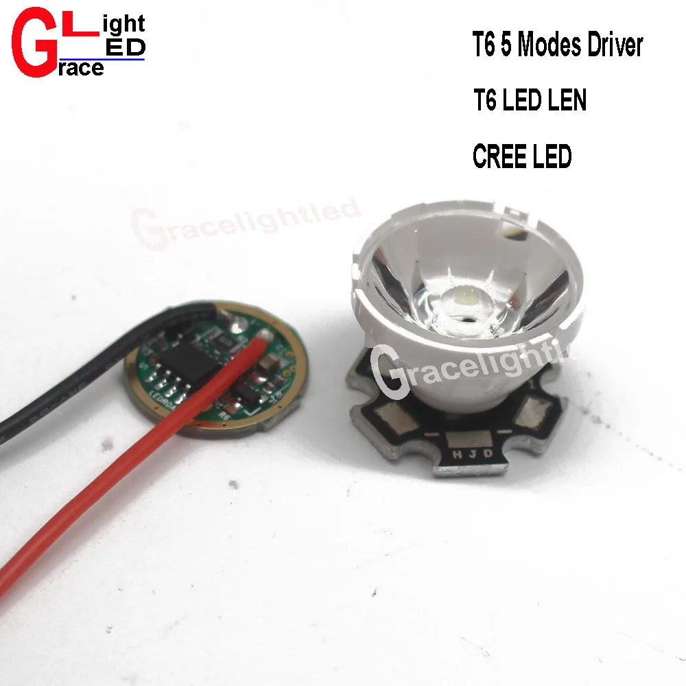 Cree XM-L светодиодный T6 белый светильник с 20 мм звездной печатной платой+ 3,7 в 5 режимов Светодиодный драйвер+ T6 15 градусов светодиодный объектив с базовым держателем