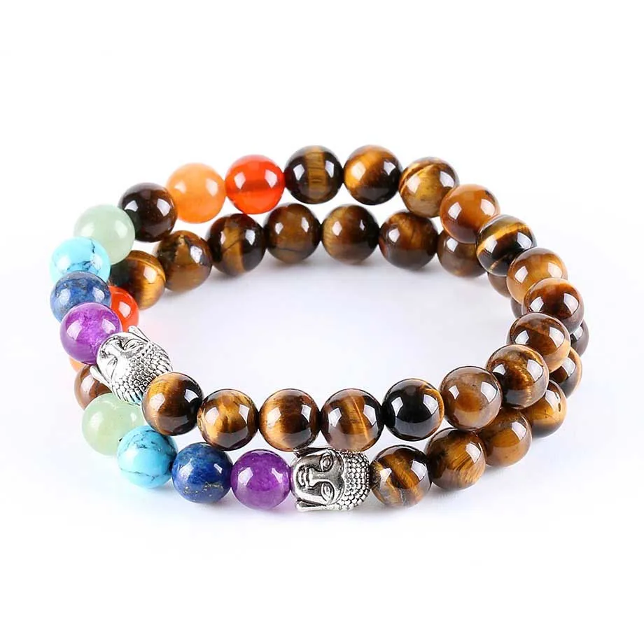 

Rinhoo 8mm Natural Round Stone Tiger Eye Beads Buddha Bracelets 7 Chakra Healing Mala Meditation Prayer Yoga Women Jewellery