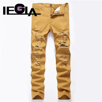 

Men Jeans Hole Ripped Stretch Hip Hop Homme Masculino Fashion Design Men's Jean Khaki Slim Jeans For Male Pants