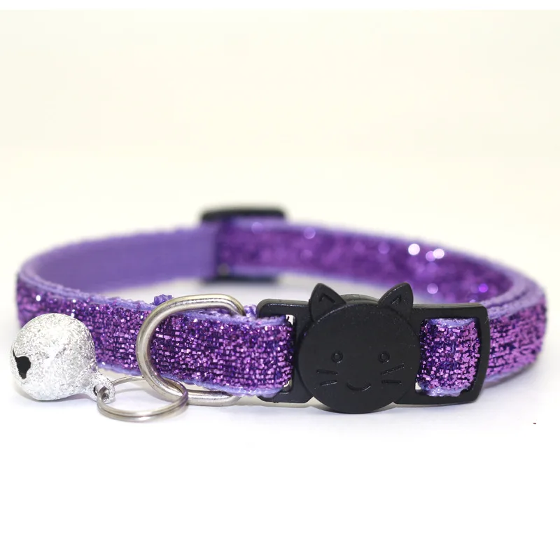 Pet Dog Sequin Collar With Bell Breakaway Fashion Sequin Puppy Small Dog Collar Neck Strap Dog Accessories Pet Supplies - Цвет: Фиолетовый