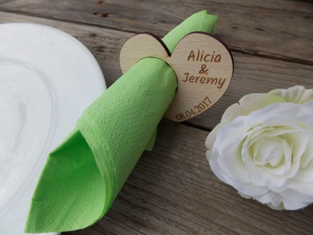 

50pcs Personalized Napkin rings "Names with Date" Wedding Decoration Birthday Date Anniversray Napkin Ring Table Place Card