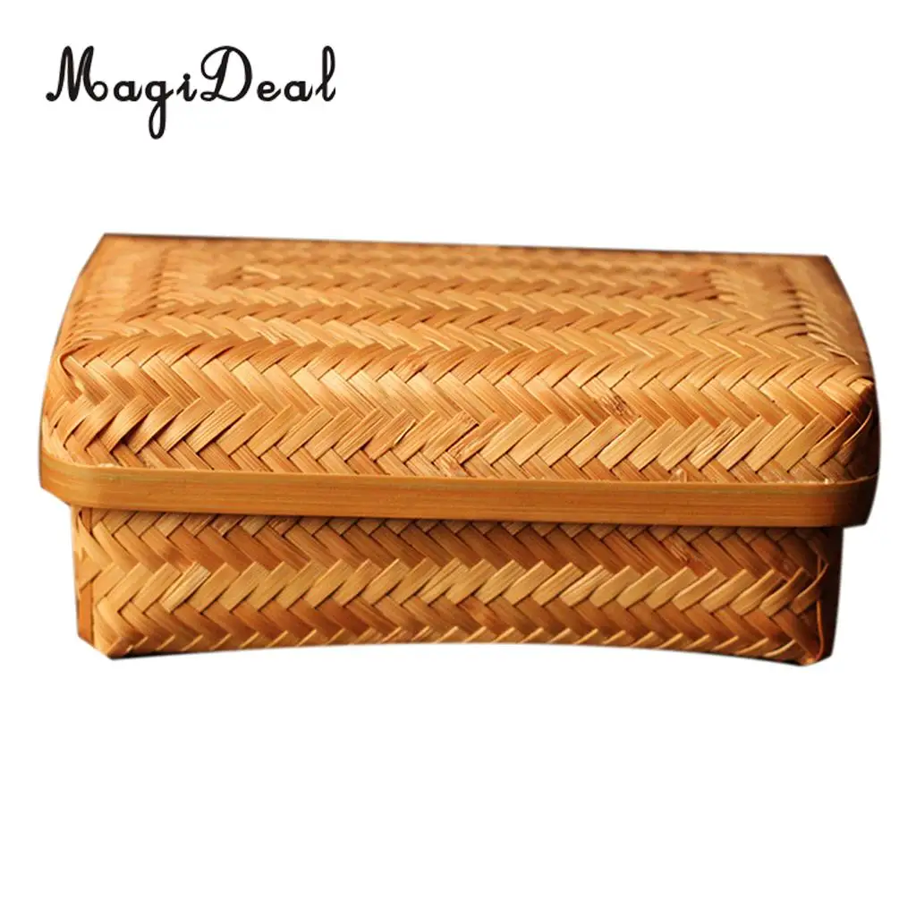 Bamboo Storage Basket Tray Food Hamper Bread Fruit Tea Box Organizer w/ Lid