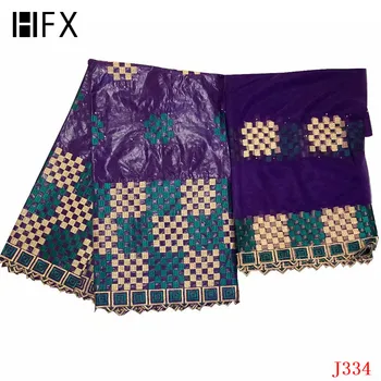 

HFX African Lace Fabric Purple/Green/Gold High Quality Nigerian Embroidery Cotton French Lace 7 Yards Bazin Riche Getzner L334