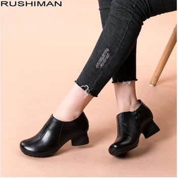 

RUSHIMAN Spring Autumn Fashion Loafers Handmade Genuine Leather Single Shoes Soft Casual Flat Shoes Women Flats Ladies shoes 35-