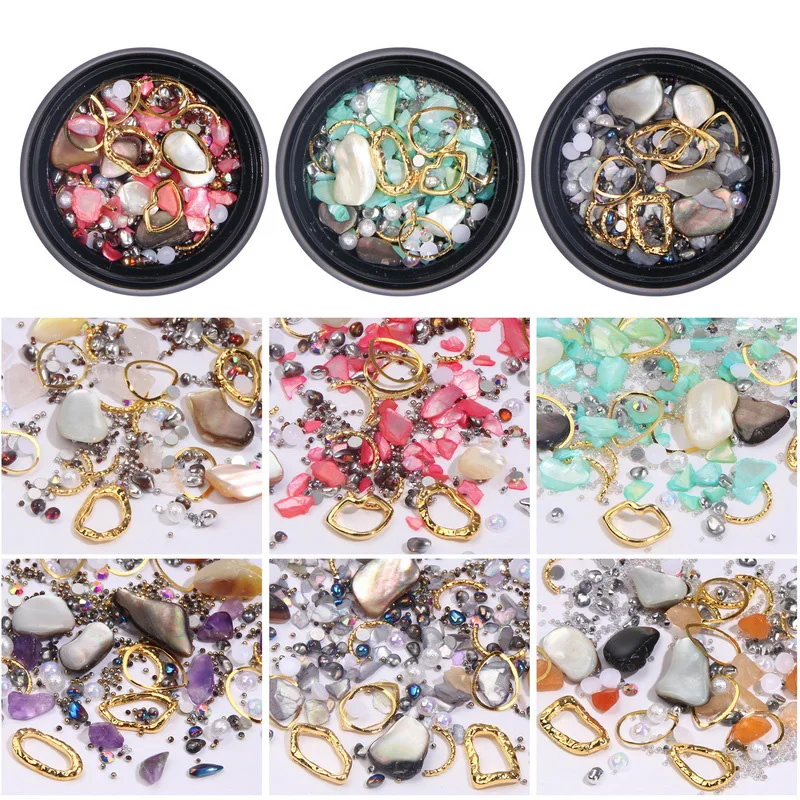 

3D Nail Beads Rhinestones Ocean Theme Irregular Metal Colorful Nail Rivets Glitter Jewelry Nail Art Decoration Accessories