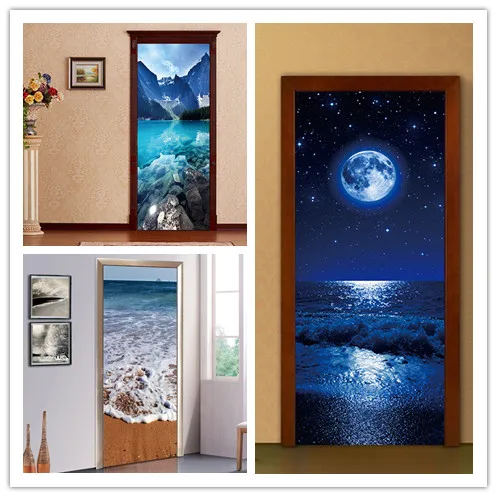 

2pcs 77*200cm Sea beach with Glue Self Adhesive Wallpaper Art PVC 3D Wall Sticker Brick Waterproof Wall Paper For Door Sticker