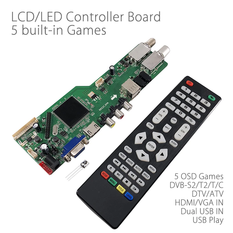 5 OSD Game RR52C.04A Support Digital Signal DVB-S2 DVB-C DVB-T2/T ATV Universal LCD Driver Board Dual USB play media