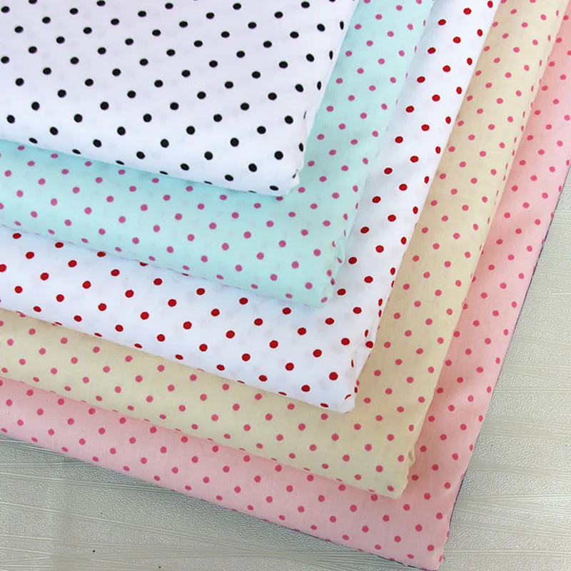 

100% cotton twill cloth white blue cream pink polka dots fabric for DIY kid crib bedding decor craft handwork patchwork quilting