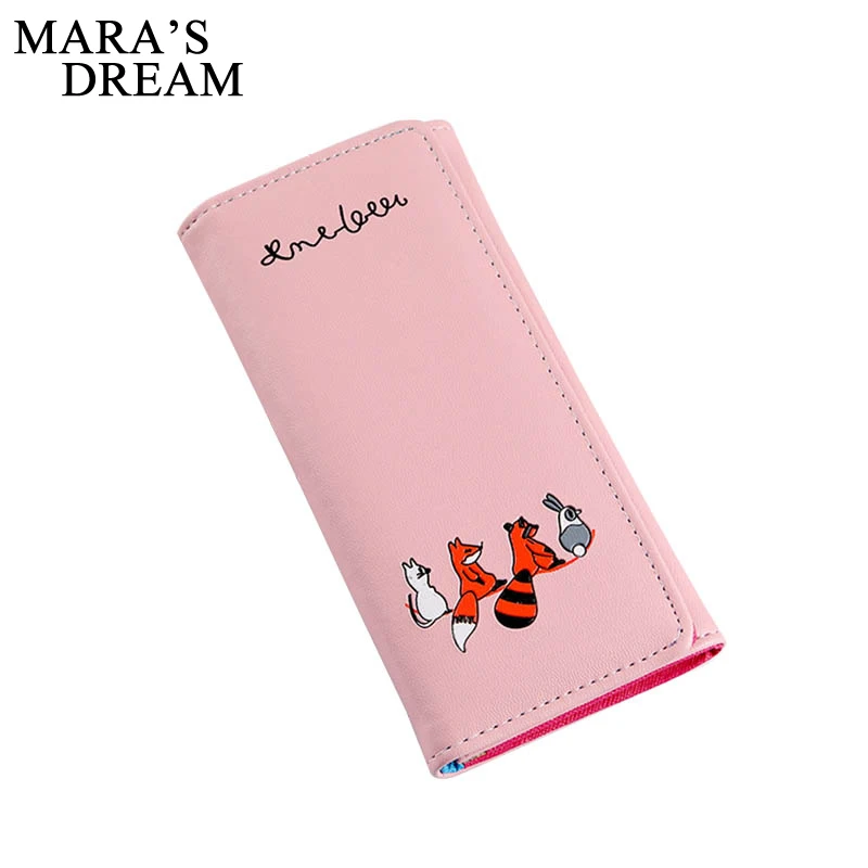 Женский Длинный кошелек Mara's Dream однотонный тонкий мини с принтом лисы на