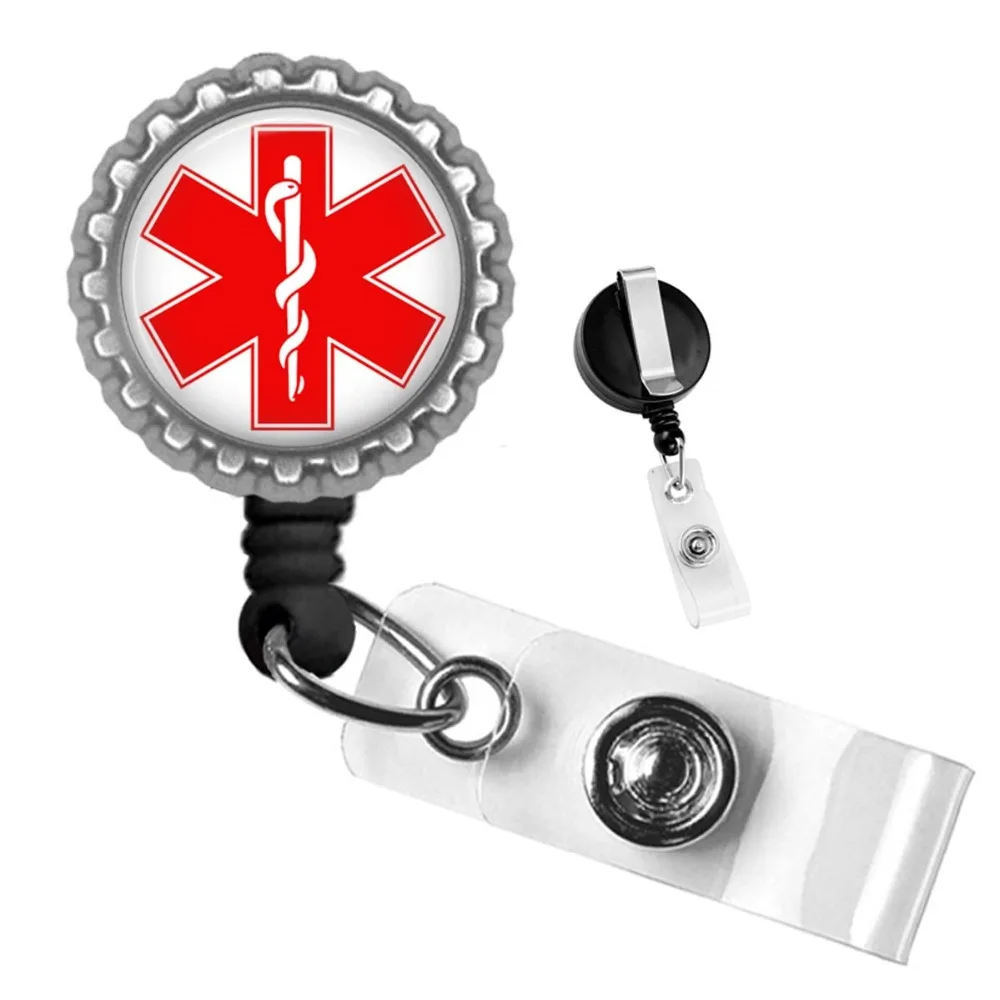 ER Trauma Medical Cross Silver Retractable ID Tag Badge Reel 10pcs/lot
