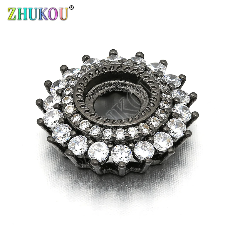 

16mm Handmade Brass Cubic Zirconia Round Shape Charms Connector for Diy Jewelry Findings, Hole: 6mm, Model: VS207