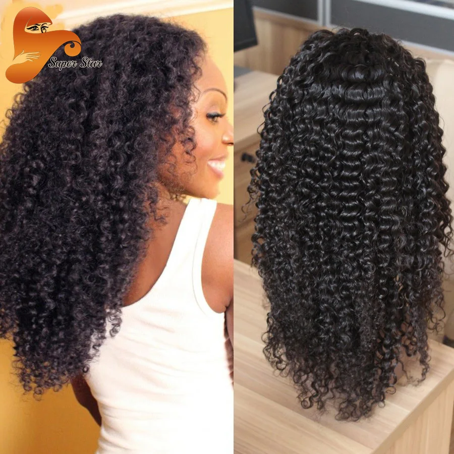 Mongolian Kinky Curly Full Lace Human Hair Wigs Virgin Glueless Lace
