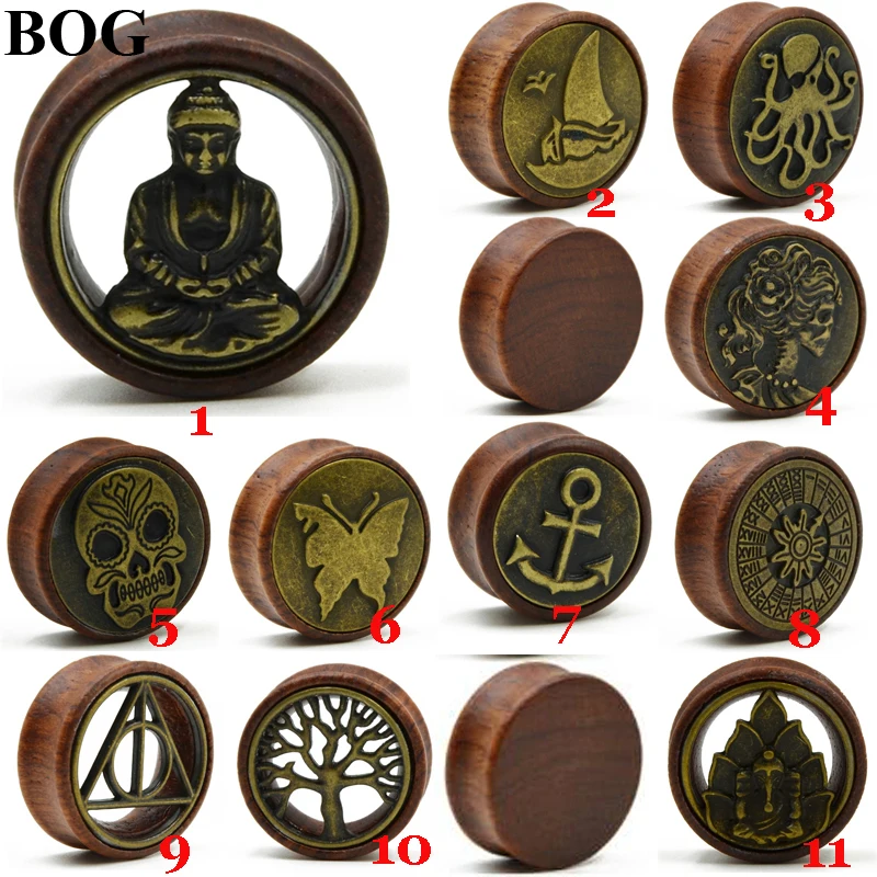 

1Pair Double Flared Wood Ear Tunnels Plugs Buddha Gauge Expanders Tree Of Life Ear Taper Stretcher Piercing Earring Body Jewelry