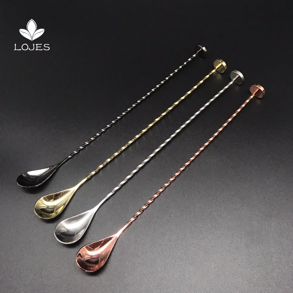 

300mm Stainless Steel Threaded Bar Spoon Swizzle Stick Coffee Cocktail Mojito Wine Spoons Barware Bartender Tools
