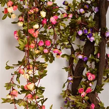220cm Fake Silk Roses Ivy Vine Artificial Flowers With Green Leaves For Home Wedding Decoration Hanging Garland Decor