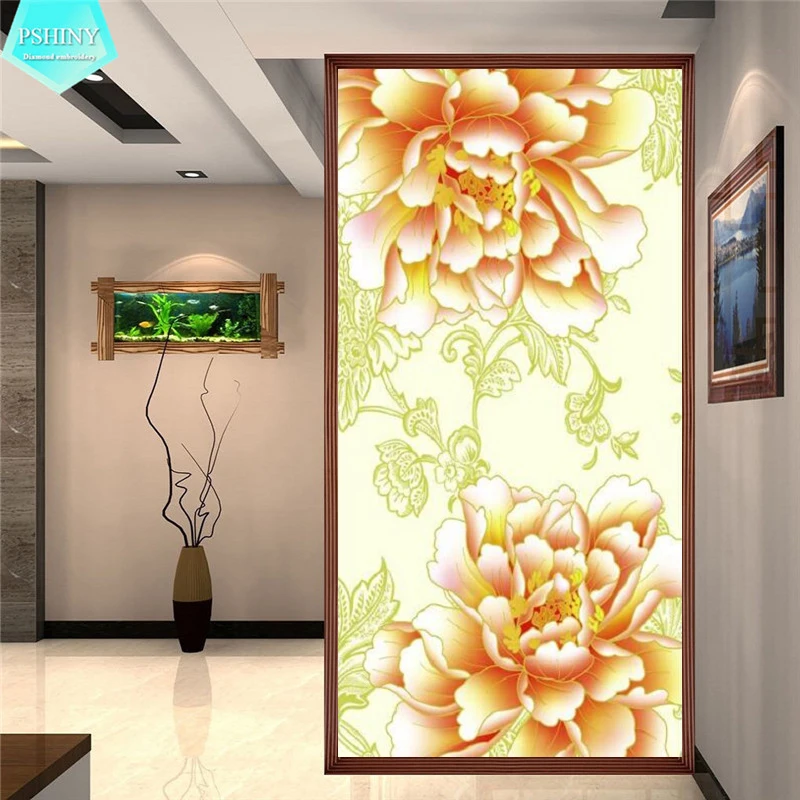 

PSHINY 5D DIY Diamond embroidery sale Golden Peony flowers Full drill round rhinestones pictures Diamond Painting new arrivals