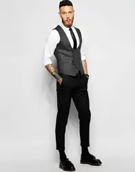 2017 последние конструкции пальто брюки серый двубортный Твид Для мужчин жилет Мода Slim Fit Формальные Пользовательские Высокое Качество Vestido
