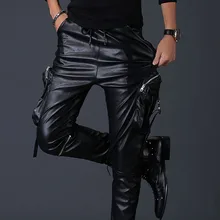 M-3XL, новинка, с карманами на молнии, плюс размер, искусственная кожа, ПУ, мужские грузовые штаны, мешковатые, гарем, мото& велосипед, джинсы для мужчин, для бега, для улицы, брюки