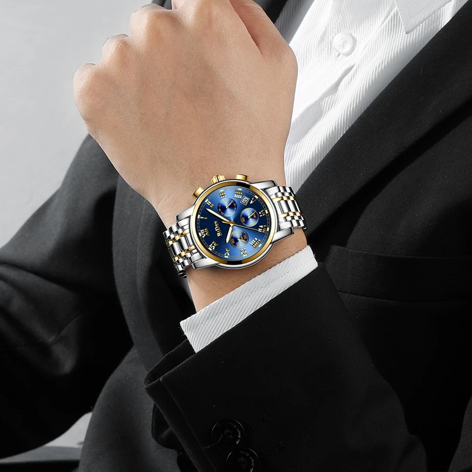 Luxury Men's Watches BIDEN Quartz Watch Brand Men Full Stainless Steel Wrist Unique Business Aviator Watches Men Clock Man Gifts 2018 (36)