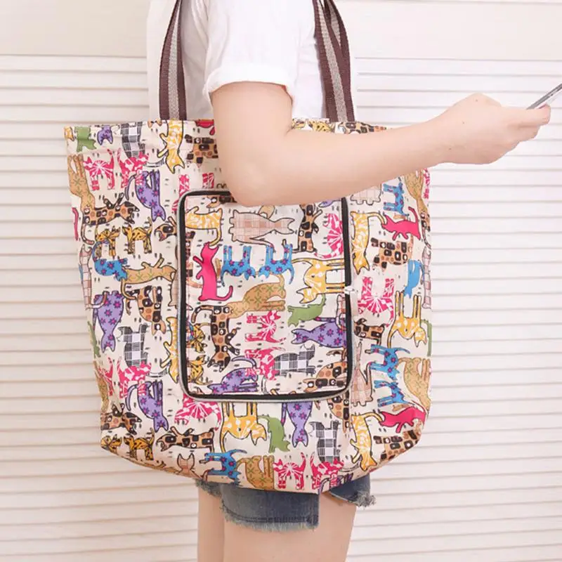 

2018 Foldable Shopping Bag Flower Pattern Oxford Bag Portable Grocery Bag Large Capacity Totes Travel Pouch Supermarket Handbag